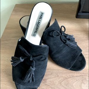 Karl Lagerfeld black suede slides